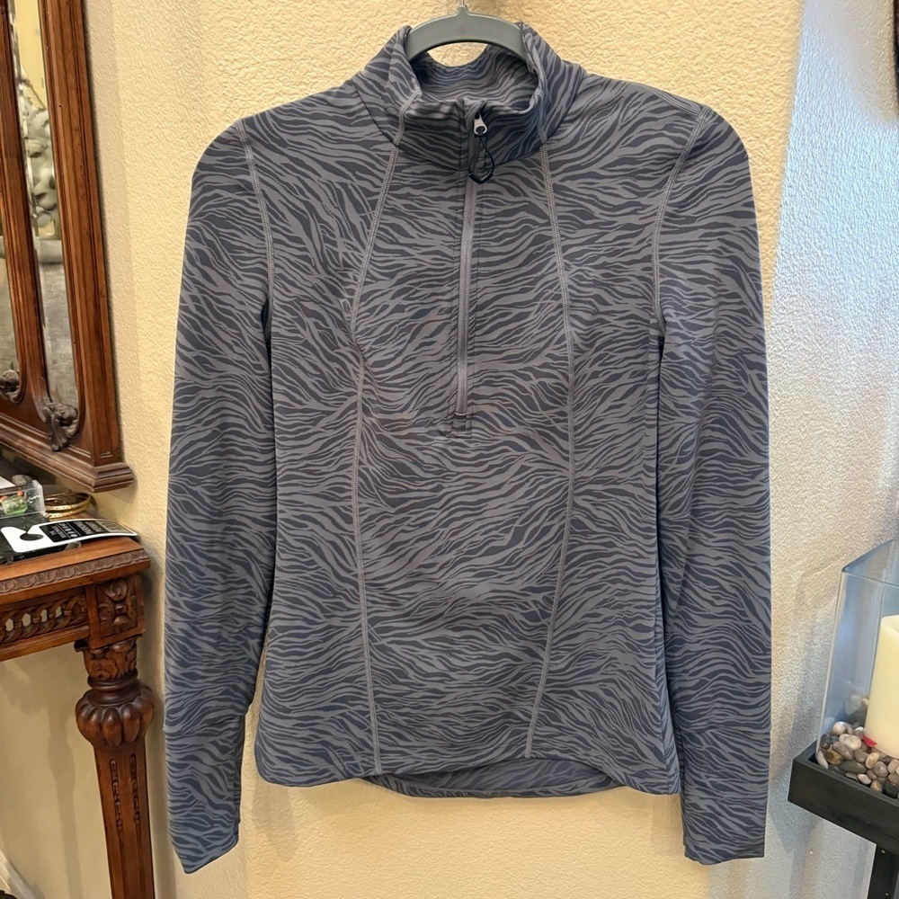 ZELLA Women Gray Zebra Print Basalt Jacquard Half Zip Running Top Size Medium